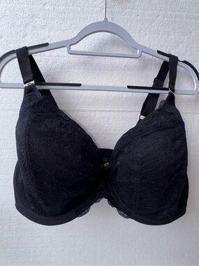 Elomi 40K Black Lace Underwire Bra Full Coverage Plus Size Support